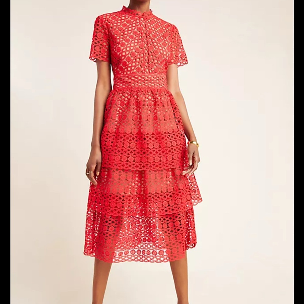 Anthropologie Marlee Tiered Lace Midi Dress